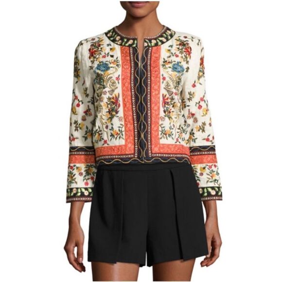 Alice + Olivia RARE! $775 Embroidered Linen Jacket - Picture 1 of 16